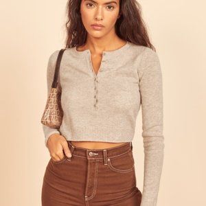 Reformation Henley Sweater Size Small Oatmeal